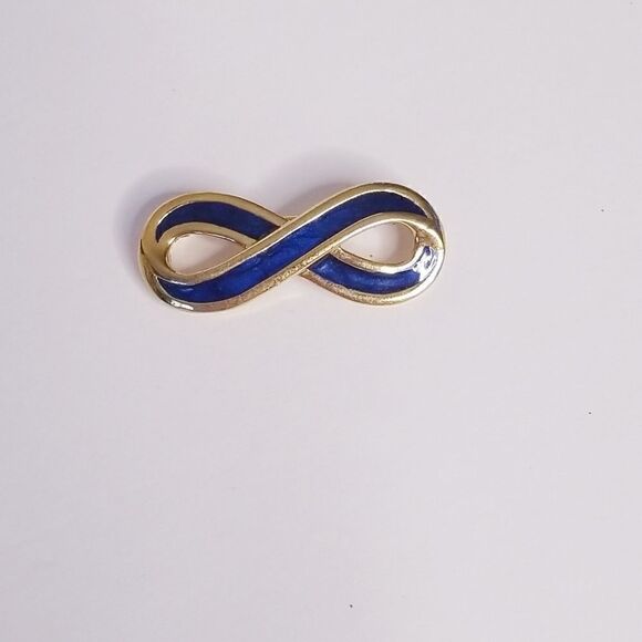 Vintage signed gold blue enamel eternity brooch - Picture 1 of 4